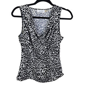 Calvin Klein White‎ Black Leopard Print Blouse Tank Shell Cowl Neck Size Small